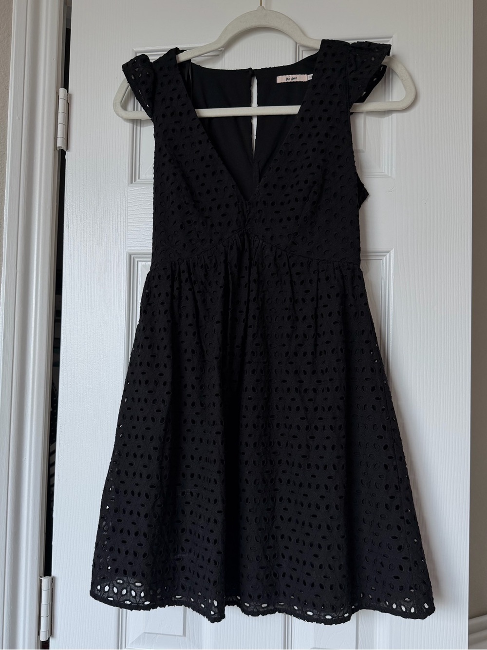 Francesca’s Black Eyelet V-Neck Fit & Flare Dress